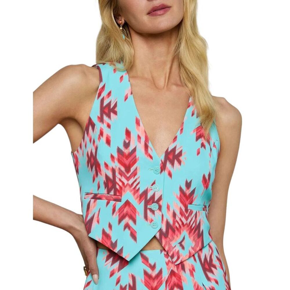 L'Agence Womens Jianna Ganado Print Vest Medium Pool Blue Multi - NWT